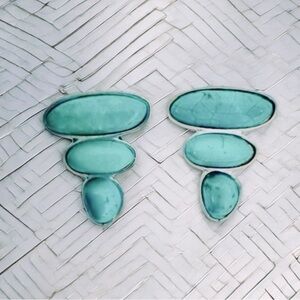 NWT Isaac Silver & Turquoise Color Graduated Stone Statement Earrings